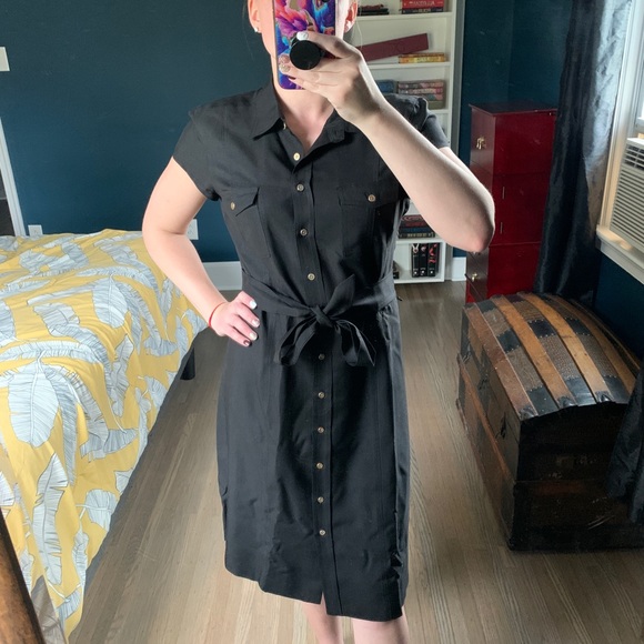J. McLaughlin 100% Silk Button Down Dress Black 10
